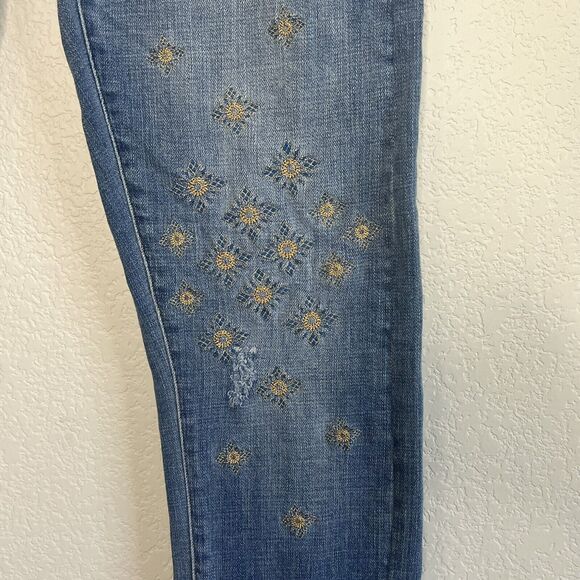 Pilcro Anthropologie Size 26 Embroidered Slim Boyfriend Pocket Blue High Rise F8 - Picture 4 of 8